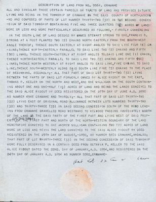 Description of Land No.9564, W.A. MacKenzie to B.G. Larke; James Stewart, Andrew Milligan, Thomas Keeler, Octavia P. Keeler, Alice Ridout, Cramahe