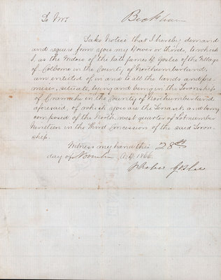 Demand in Dower signed by the wife of the late James Goslee, ?Phe?, to Mr. Beckham, 28 November 1866