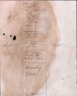 Hand drawn map of acreage and boundary line between Haldimand and Cramahe, 1903