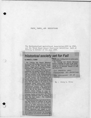 Fairs, Farms & Exhibitions: The Northumberland Agricultural Association, 1828-1848, and the Third Grand Annual  Provincial Exhibition held at Cobourg in October of the year 1848 by Percy Climo