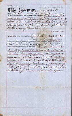 Indenture of Bargain and Sale, W.A. Hawkins to Mary Ann Hawkins, 9 March 1865