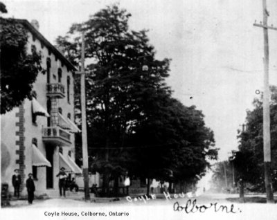 Postcard of Coyle House (also Windsor House Hotel) at Church and Toronto streets, Colborne