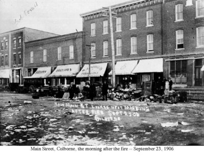 Postcard of King Street, Colborne after the fire – 23 September 1906, Colborne, Cramahe Township