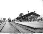 Locomotive pulling into Grand Trunk Railway Station, Colborne, Cramahe Township