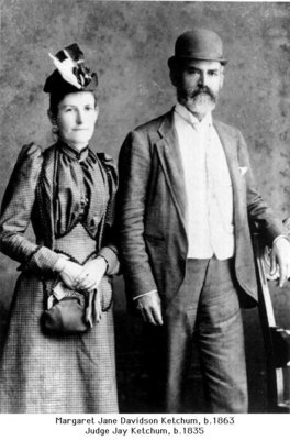 Studio portrait of Circuit Judge Jay Ketchum and Margaret Jane (nee Davidson) Ketchum, Colborne, Cramahe Township