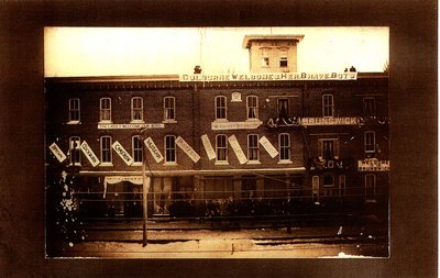 Brunswick Hotel with South African War/ Second Boer War banners, Colborne, Cramahe Township, ca. 1902