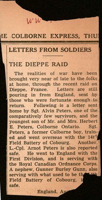 Letters from Soldiers – The Dieppe Raid, 1 October 1942