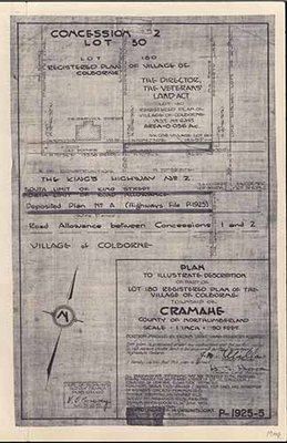 Plan to illustrate description of part of Lot 180 Registered Plan of the Village of Colborne, March 1952