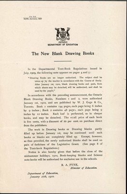 Ontario Department of Education, New Blank Drawing Books Notice, 1910