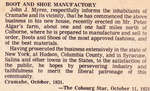 Boot and Shoe Manufactory - newspaper clipping reprint