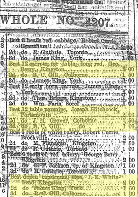 R.C. Gill, Upper Canadian Provincial Exhibition, Kingston. &quot;Upper Canada Exhibition Eighteenth Meeting.&quot; The Globe, 25 September 1863 - photocopy newspaper clipping