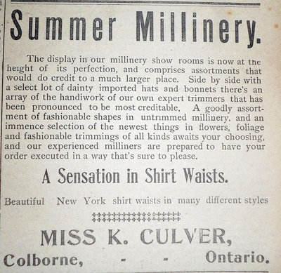 Miss Culver Advertisement, The Enterprise of East Northumberland, 11 June 1903