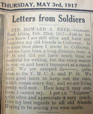 Exhibit, WWI Letters, Colborne Express, 3 May 1917, Free