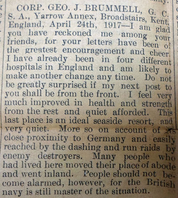 Exhibit, WWI Letters, Colborne Express, 10 May 1917, Brummell