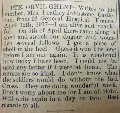 Exhibit, WWI Letters, Colborne Express,10 May 1917, Ghent
