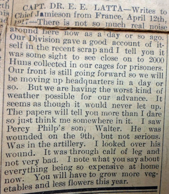 Exhibit, WWI Letters, Colborne Express, 10 May 1917, Latta
