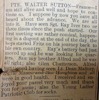 Exhibit, WWI Letters, Colborne Express, 24 May 1917, Sutton W.