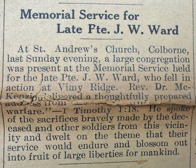 Exhibit, WWI Letters, Colborne Express, 24 May 1917, Ward