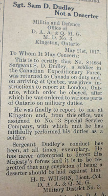 Exhibit, WWI Letters, Colborne Express, 24 May 1917, Dudley (top)