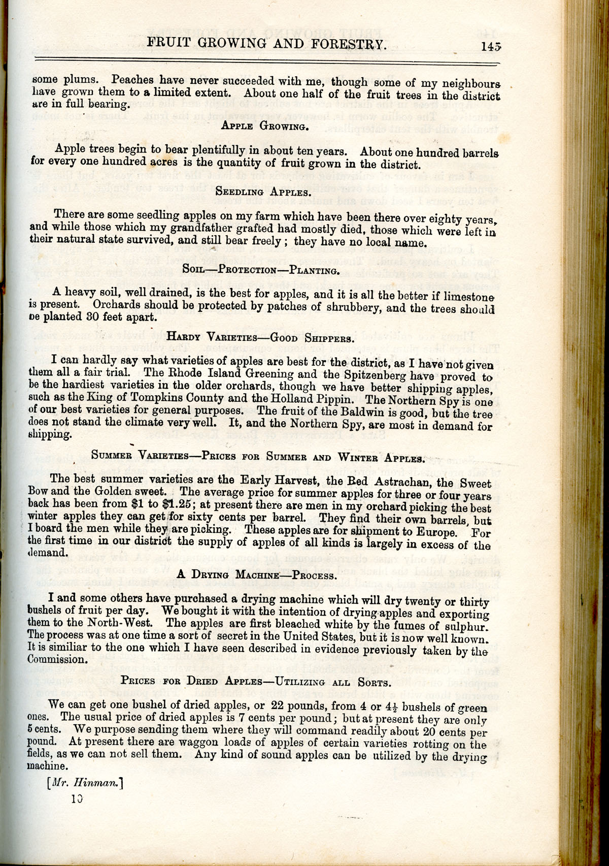 Apple section of “Fruit Growing In Northumberland” by Platt Hinman, published in the Ontario Agricultural Commission, Appendices C to S, Vol. 3, (Appendices C to F), 1881, pp. 144-147.
