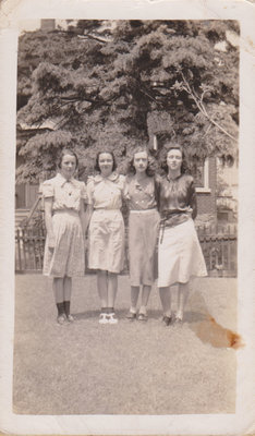 Jean Rutherford, Julia Archer, Ruth Peacock, and Mabel Archer, Colborne, Cramahe Township, 1940