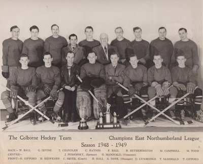 Group photograph of Colborne Hockey Team - Champions East Northumberland League Season 1948-1949