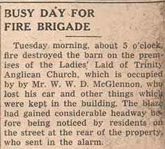 Exhibit, Trinity Church barn fire, The Colborne Express, 1 June  1944