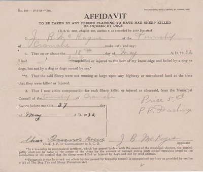 Cramahe Township Affidavit Claim – Sheep