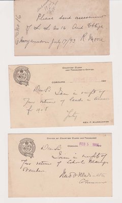 Counties' Clerk and Treasurer's Officers postcard correspondence, Northumberland and Durham, 1893, 1904, 1909