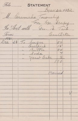 Grocery Invoice, Cramahe Council Accounts, 26 March 1932