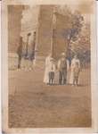 Photograph of Mr. & Mrs. Geo Pearce, Mrs. Geo. Gummer Sr., George Gummer and Jay Post at Keeler House ruins, Colborne, Cramahe Township