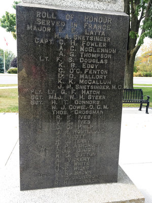 Exhibit, Colborne WWI cenotaph, Roll of Honour