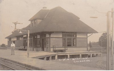 Postcard of Canadian Pacific Railway Station, Colborne