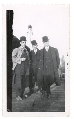 Photograph of three unidentified men, 1910s, Colborne Women's Institute Scrapbook