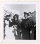 Photograph of Maude Kirk, Magaret Mackie, Maggie Mackie, Amy Gresham, Ellen MacGregor and Hattie McLaughlin, Women's Institute members at the 1953 Ploughing Match in Cobourg, Colborne Women's Institu