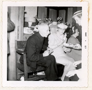 Photograph of Reverend Thomas McKim and Mrs. McKim on their wedding day, Colborne Women's Institute Scrapbook