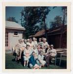 Photograph of Marjorie Rutherford, Gertie Velleau, Len Bradford, Margaret Mackie, Mrs. Harvey, Goldie Cox, Grace Corbyn, Leitha Evely, Maggie Mackie, Mrs. Roy Packard, Flossie Pebbles, Grace MacGrego