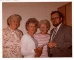 Photograph of Gladys Briggs, Elizabeth Rutherford, Amy Gresham and Dr. Trevor Hearnden, Colborne Women's Institute Scrapbook