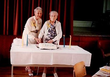 Photograph of Beth Carr and Mary McKague, Castleton Women's Institute members, 85th Anniversary, 1990