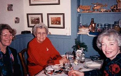 Photograph of Muriel White, Grace Ellis and Irene Osborne, Women's Institute Christmas Dinner, 1990