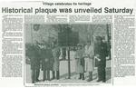 Village celebrates its heritage: Historical plaque was unveiled Saturday, Colborne Chronicle - newspaper clipping