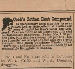 1902 advertising, Griffis Drug Store, Colborne, Cramahe Township