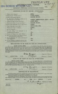 Edward Maxwell Onyon, Service Files, WWI, Cramahe Township