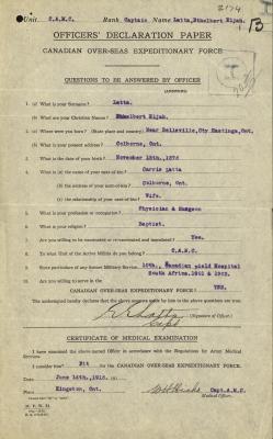 Ethelbert E. Latta, Service Files, WWI, Cramahe Township