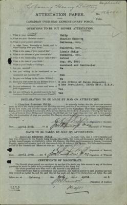 Charles Cameron Philp, Service Files, WWI, Cramahe Township