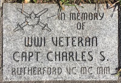 Photograph of WWI memorial stone for Charles Rutherford, Cenotaph, Colborne, Cramahe Township