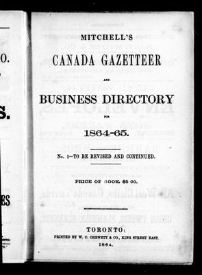 Mitchell's Canada gazetteer and business directory for 1864-65