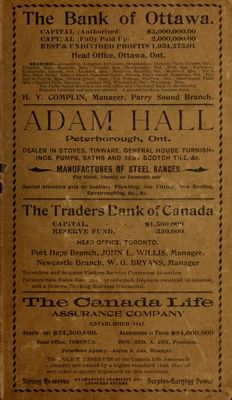 Farmers and Business Directory for the Counties of Durham, Haliburton, Northumberland, Peterboro and Victoria and Districts of  Muskoka, Nipissing, Parry Sound, Algoma and Manitoulin Island for 1903.