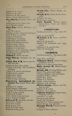 Colborne - Alphabetical Business Directory, Union Publishing Co's Farmers' & Business Directory for the counties of Durham, Peterborough, and Victoria 1884