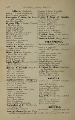 Colborne - Alphabetical Business Directory, Union Publishing Co's Farmers' & Business Directory for the counties of Durham, Peterborough, and Victoria 1884